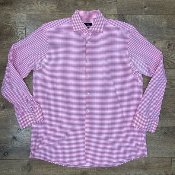 Boss Other - Boss Sharp Fit Pink/White Checked Collared Button Up - Size 17.5 34/35